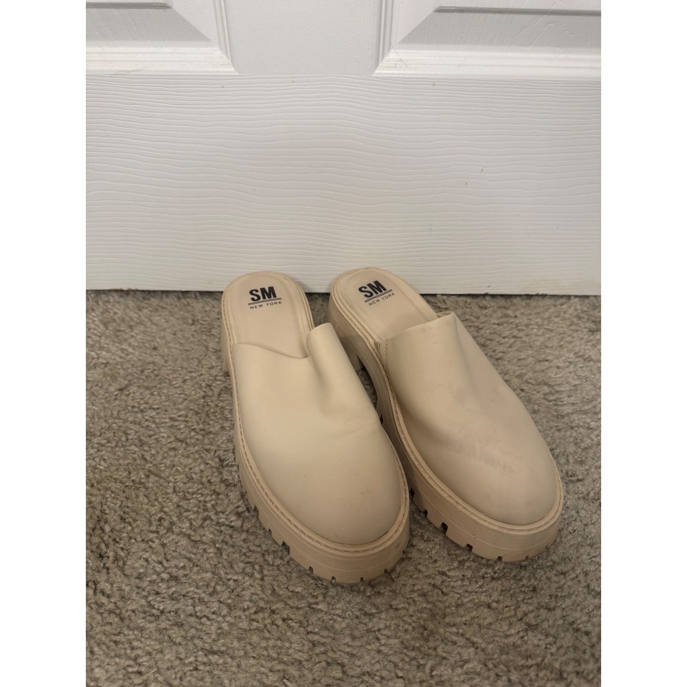 SM New York Womens Platform Mules Cream Beige Lug Sole Slip On Clogs Size 9